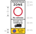 No vehicles allowed in pedestrian zone except for lorries during the period with no waiting at any time