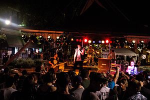 Trapt performing live in 2013. From left to right: Charell, Brown, Howard and Miguel (on the far right)