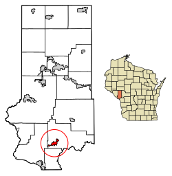 Location of Galesville in Trempealeau County, Wisconsin.