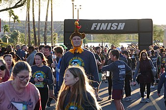 Turkey Trot participants run or walk around the famous fountain Thanksgiving morning.