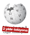 Turkish Wikipedia logo displayed after the two-year anniversary of the ban, with the message "2 yıldır özlüyoruz" (English: "missing you for two years") (2019)