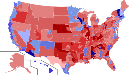 Results shaded according to winning candidate's share of vote