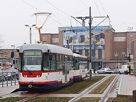 オロモウツ市電の主力車両である超低床電車（2013年撮影）