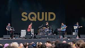Squid performing at Wide Awake Festival 2021.