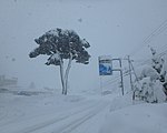 積雪に覆われた道の駅神鍋高原と国道482号（2020年12月）