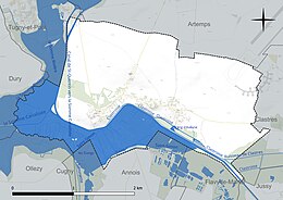 Carte en couleur présentant le réseau hydrographique de la commune