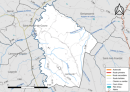 Carte en couleur présentant le réseau hydrographique de la commune