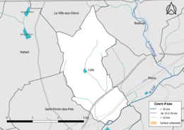 Carte en couleur présentantle réseau hydrographique de la commune