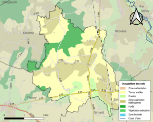 Carte en couleurs présentant l'occupation des sols.