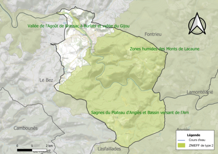 Carte des ZNIEFF de type 2 sur la commune.