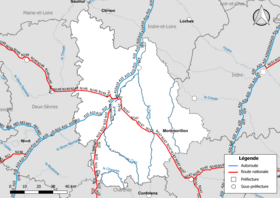 Carte du réseau routier national (autoroutes et routes nationales) dans le département de la Vienne