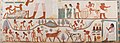 Image 48A tomb relief depicts workers plowing the fields, harvesting the crops, and threshing the grain under the direction of an overseer, painting in the tomb of Nakht. (from Ancient Egypt)