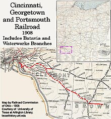 The route of the Cincinnati, Georgetown and Portsmouth Railroad