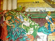 Industry both in the city and out in the fields was an important theme in the murals. (Maxine Albro, Agriculture in California  13 )