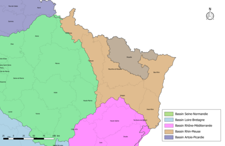 La Moselle est dans un seul bassin hydrographique : Rhin-Meuse.