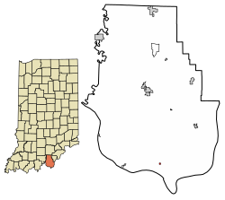 Location of Laconia in Harrison County, Indiana.