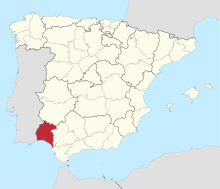 Map of Spain with the province of Huelva highlighted