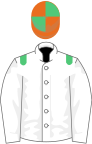 WHITE, emerald green epaulettes, orange and emerald green quartered cap