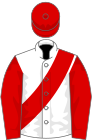White, red sash, red sleeves and cap