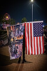 A protester waving the American flag