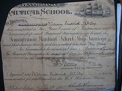 Bill McCoy's Pennsylvania Nautical School Diploma. 1895. McCoy scrapbook image McCoy Family Papers Collection. J. Henderson Welles Archives and Library, Independence Seaport Museum