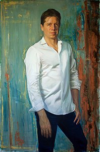 Portrait of violinist Joshua Bell. Oil on linen.