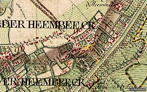 Carte Ferraris 1777- Neder-over-Heembeek, le château et la rue de Meudon.