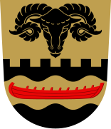 Head of ram pictured in the former coat of arms of Sääminki, Finland