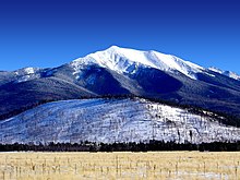 A color image of a snow-covered mountain
