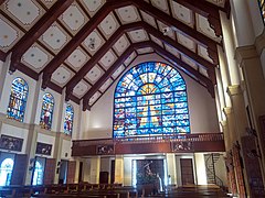 Stained glass windows and choir loft