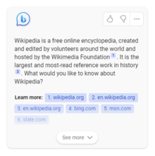Description de l'image Wikipedia Bing Chat Feature.png.