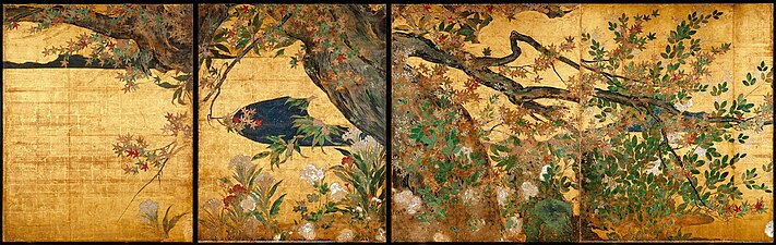 Maple, colour on gold paper, at Chishaku-in, Kyoto (1593), National Treasure.