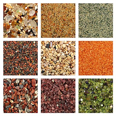 Collage of nine types of sand