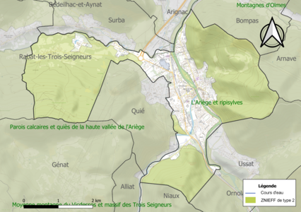 Carte des ZNIEFF de type 2 sur la commune.