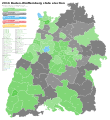 2016 Baden-Württemberg state election, Black is CDU, Green is A90/The Greens, Blue is AfD