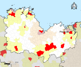 Localisation de l'aire d'attraction de Plancoët dans le département des Côtes-d'Armor.