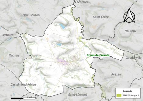 Carte de la ZNIEFF de type 2 sur la commune.