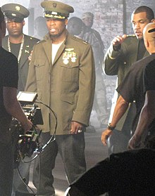 The original G-Unit lineup; (left to right) Tony Yayo, 50 Cent and Lloyd Banks during a music video shoot.