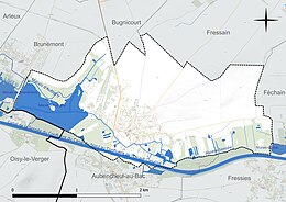 Carte en couleur présentant le réseau hydrographique de la commune