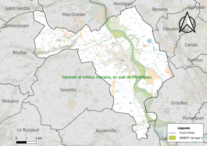 Carte de la ZNIEFF de type 2 sur la commune.