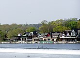 A daytime photo of Boathouse Row (2006).