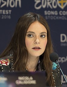 Michielin at a press conference during the Eurovision Song Contest 2016 in Stockholm