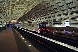 Train at Farragut West in April 2018