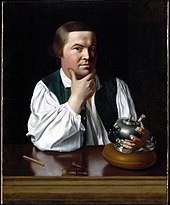 Portrait de Paul Revere gravant une théière