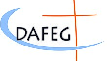 Logo der DAFEG, oranges Kreuz, hellblauer Bogen und Schriftzug DAFEG