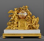 "Triumph of Love over Time" mantel clock; circa 1780–1790; gilt-bronze, marble and enamel; overall: 94 × 104.1 × 31.8 cm; Metropolitan Museum of Art