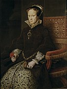 安東尼斯·莫爾的《瑪麗一世肖像畫》（Retrato de la reina María Tudor），109 × 84cm，約繪於1554年，來自查理五世的收藏[34]