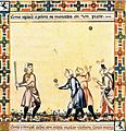 Image 13A game from the Cantigas de Santa Maria, c. 1280, involving tossing a ball, hitting it with a stick and competing with others to catch it (from History of baseball)