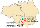 Map of the planned South Manchester line extensions