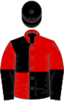 Red and black quartered, halved sleeves, black cap